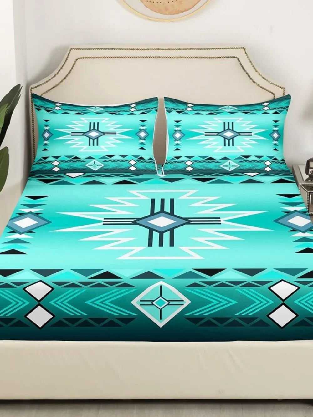 Bright Green Aztec Tribal Arrow Bed Sheet Twin Size,Southwest Fitted Sheet Rusti